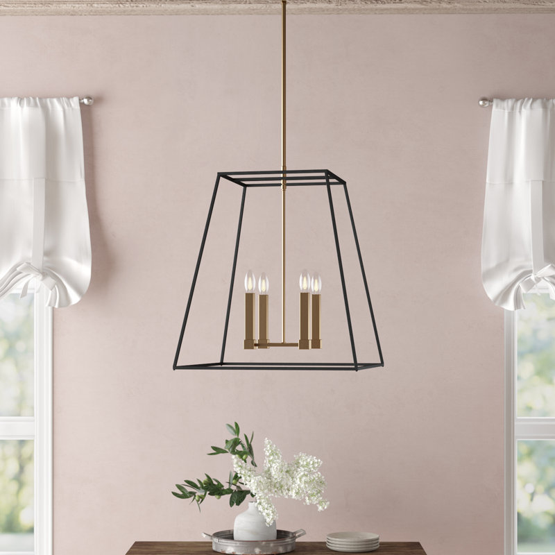 4 Light Large Open Frame Foyer Lantern in Transitional, Industrial Style Geometric Chandelier