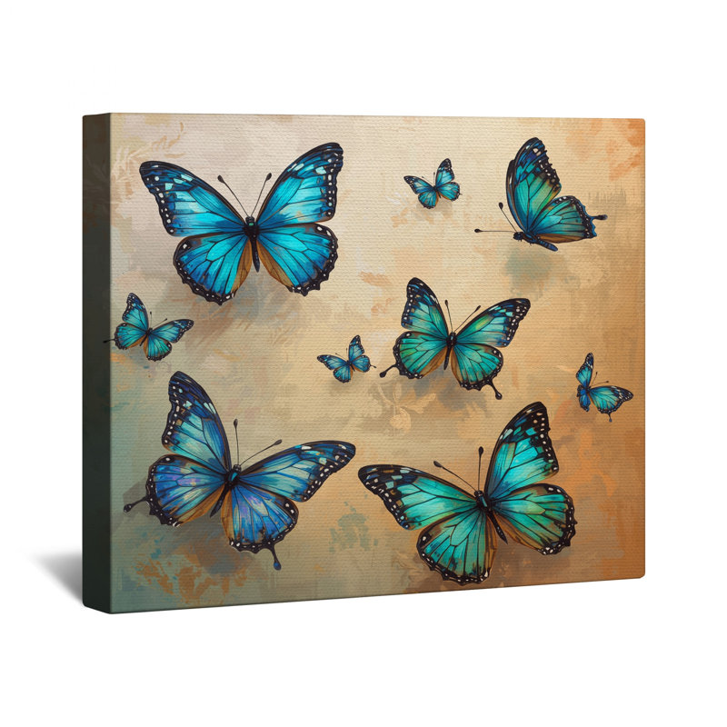 Toile tendue avec des papillons bleus et orange, en plusieurs tailles, 16 po x 20 po
