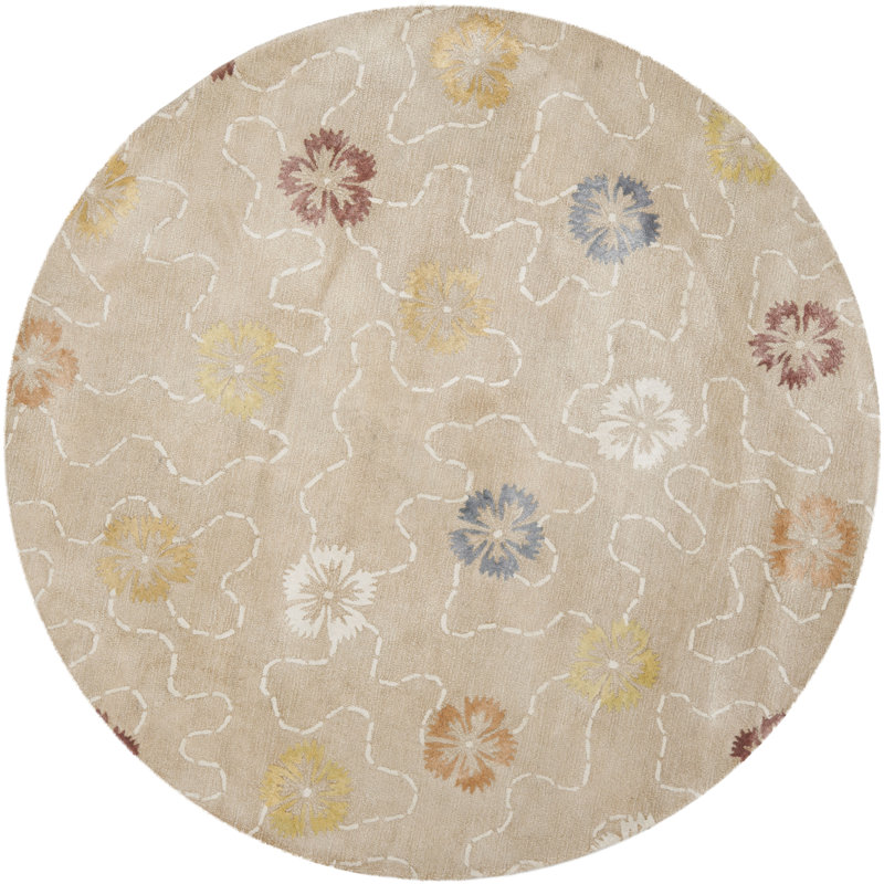 Tapis beige à motif floral Viscos / laine Coreatha Martha Stewart, Rond 6 pi