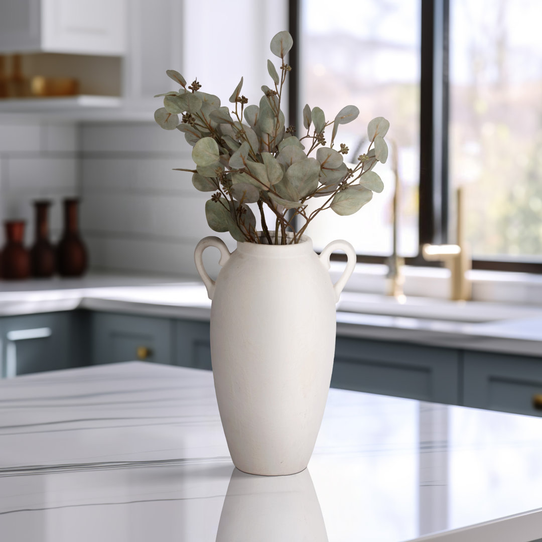 Neutral Stoneware White Textured Amphora Jug with Handles Vase Ebern Designs