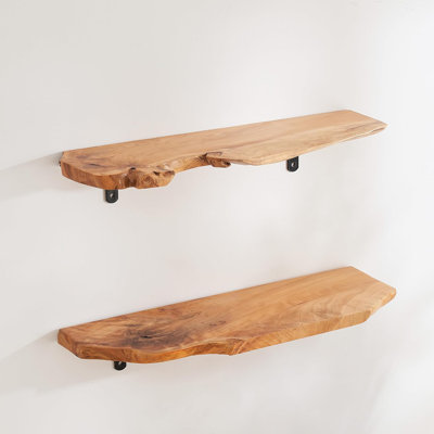 Ensemble de 2 tablettes flottantes fabriquées à la main à bord vif - tablettes murales en bois de sapin naturel - robustes, imperméables et résistantes aux rayures - grain de bois et rainures uniques pour un décor rustique