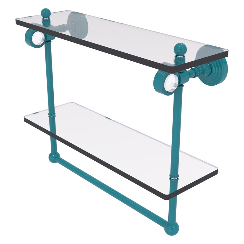 Tablette double en verre avec barre à serviettes Collection Pacific Grove, H 13 po x l 16 po x P 5,125 po