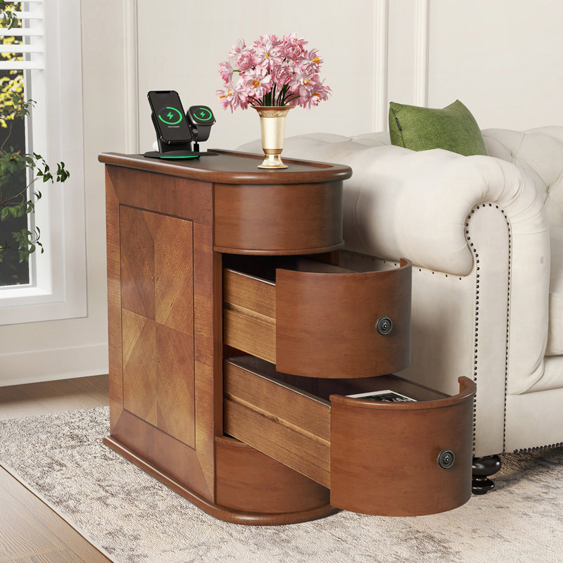 Table de bout avec station de charge et 2 tiroirs, aucun assemblage requis