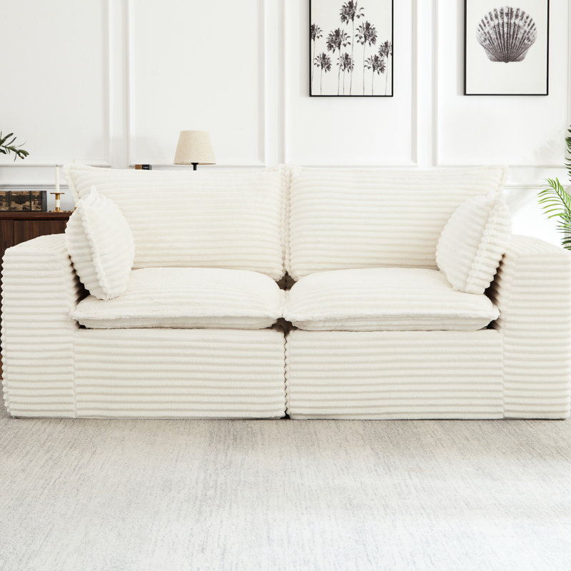 Nuage désossé pour salon modulaire surdimensionné en velours côtelé blanc 2 places sans assemblage instantané moderne avec concept requis