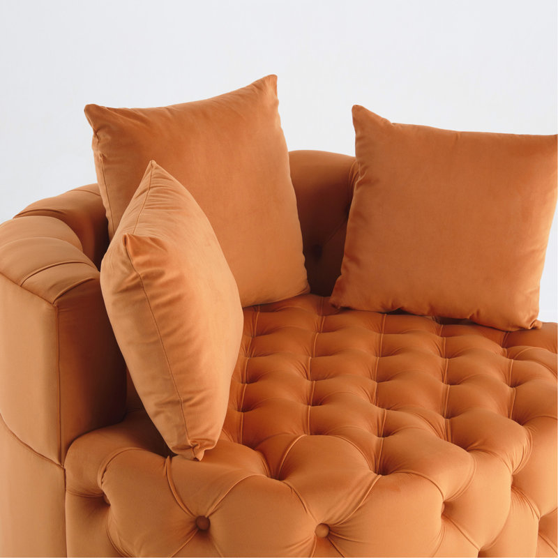 Accent Chair / Classical Barrel Chair for living room / Modern Leisure Sofa Chair, Orange Velvet