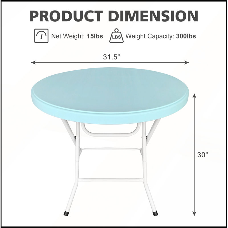 Table pliante ronde de 31,5 cm, idéale pour les cocktails, les bistrots et les fêtes en plein air (mariages, jardins, etc.). Facile à installer.