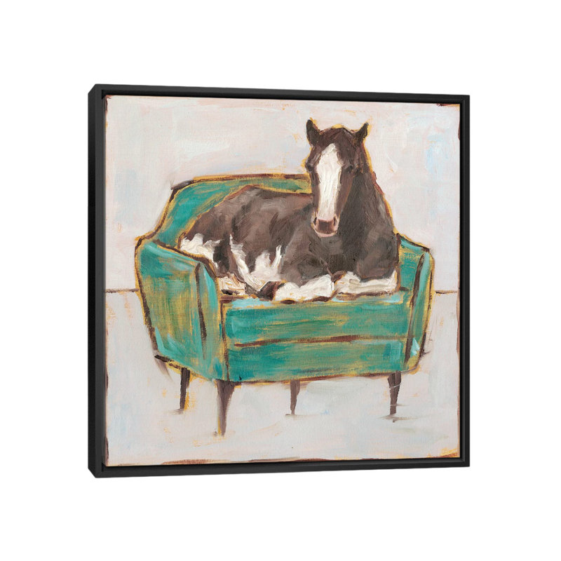 «Creature Comforts I» par Ethan Harper - reproduction d'art, H 18 po x l 18 po x 1,5 po, Pas de tapis, Toile avec cadre noir