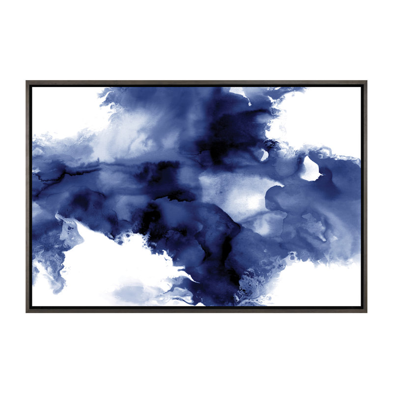 «Derive in indigo I» par Daniela Hudson - reproduction d'art, Toile encadrée de bois rustique foncé