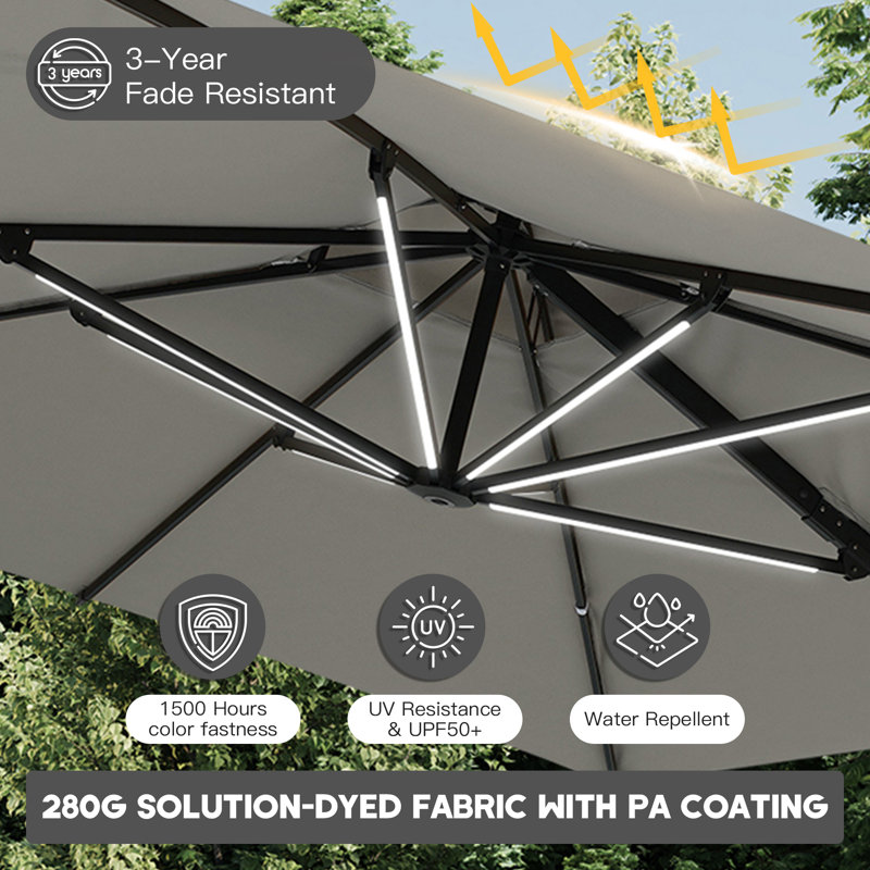 Parasol en porte-à-faux rectangulaire avec leviers à manivelle 157,48 po x 118,11 po Yveta, Gris