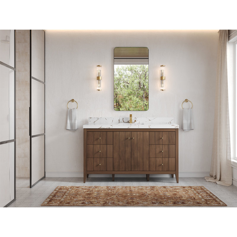Atlanta Teak 60'' Single Bathroom Vanity with Quartz Top