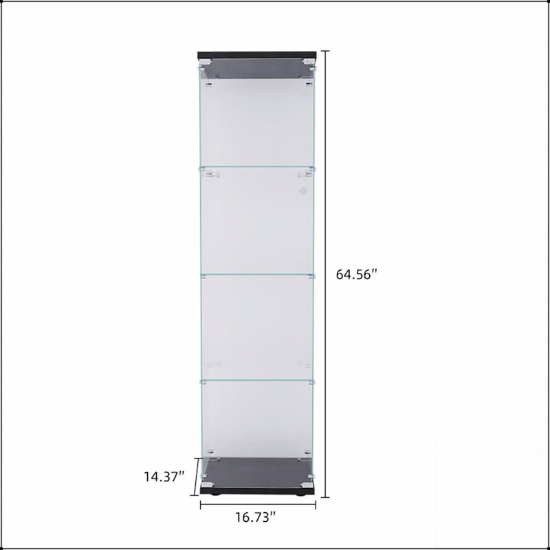 Compact Lighted 4-Shelf Glass Display Cabinet With One Door, For Showcasing Collectibles And Saving Space, Black