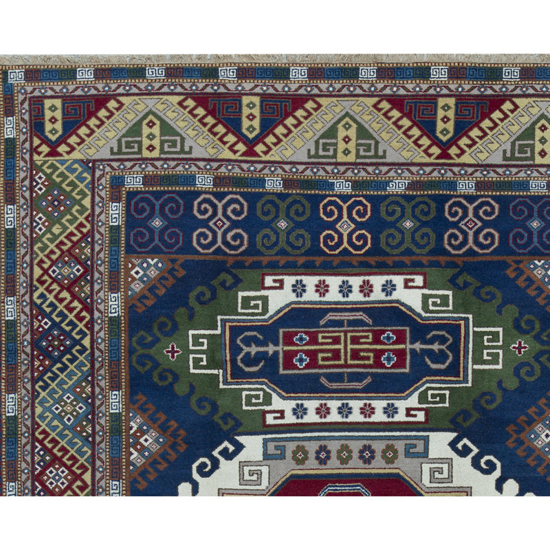Wool Oriental Area Rug in Blue/Cream/Wine/Green