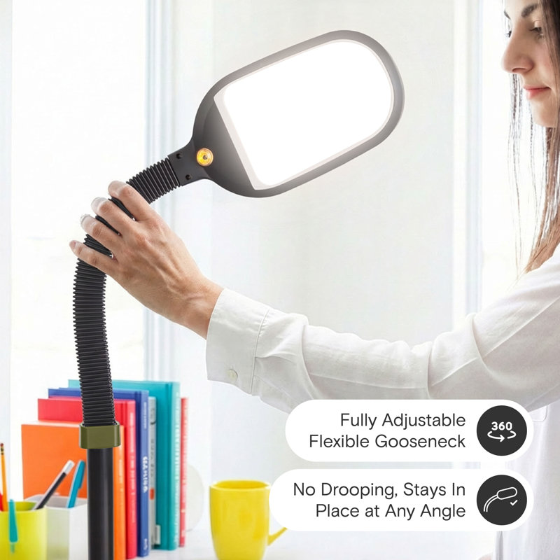 Lampadaire DEL Litespan vert de 135 cm (53 po) à intensité variable, idéal pour la lecture et les travaux manuels, avec tête flexible réglable en hauteur.
