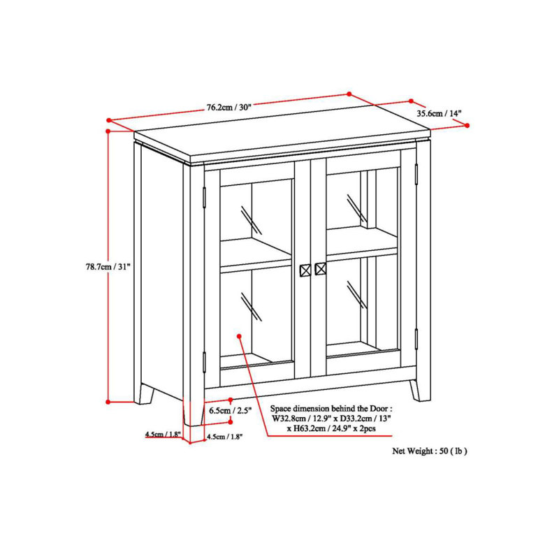Black Solid Wood Low Storage Cabinet with Glass Doors