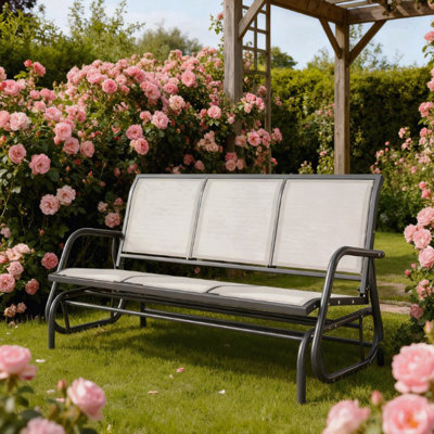 Porch Glider Swing With 3 Seats,3-Person Outdoor Patio Glider Bench,Breathable Mesh Fabric, Metal Frame