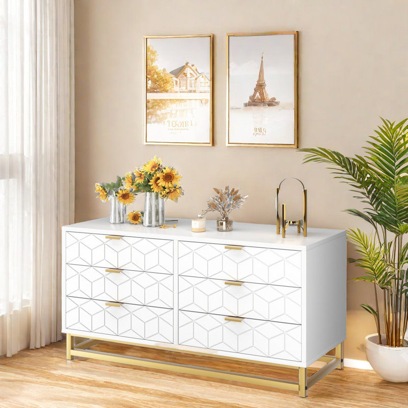 Commode 6 tiroirs pour chambre à coucher, Blanc