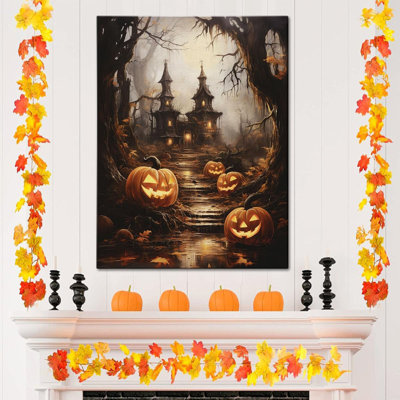 Halloween Canvas Wall Art - Spooky Haunted House & Eerie Pumpkins Poster, Gothic Fall Decorations For Home, Vintage Halloween Decor Indoor For Living Room, Bedroom & Party