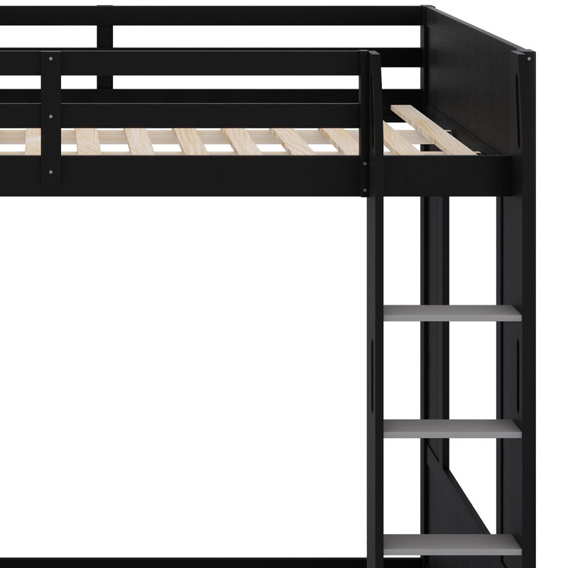Lit superposé de jeu avec bureau, tablettes de rangement, ports USB et lumières DEL, Black+Grey