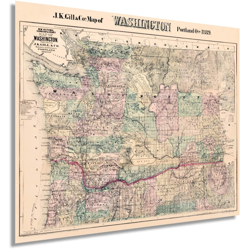 1889 Washington Map, affiche d'art mural, H 20 po x l 24 po x P 0,1 po