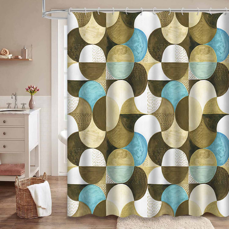 Rideau de douche à motif géométrique avec 12 crochets, L 72 po x l 84 po