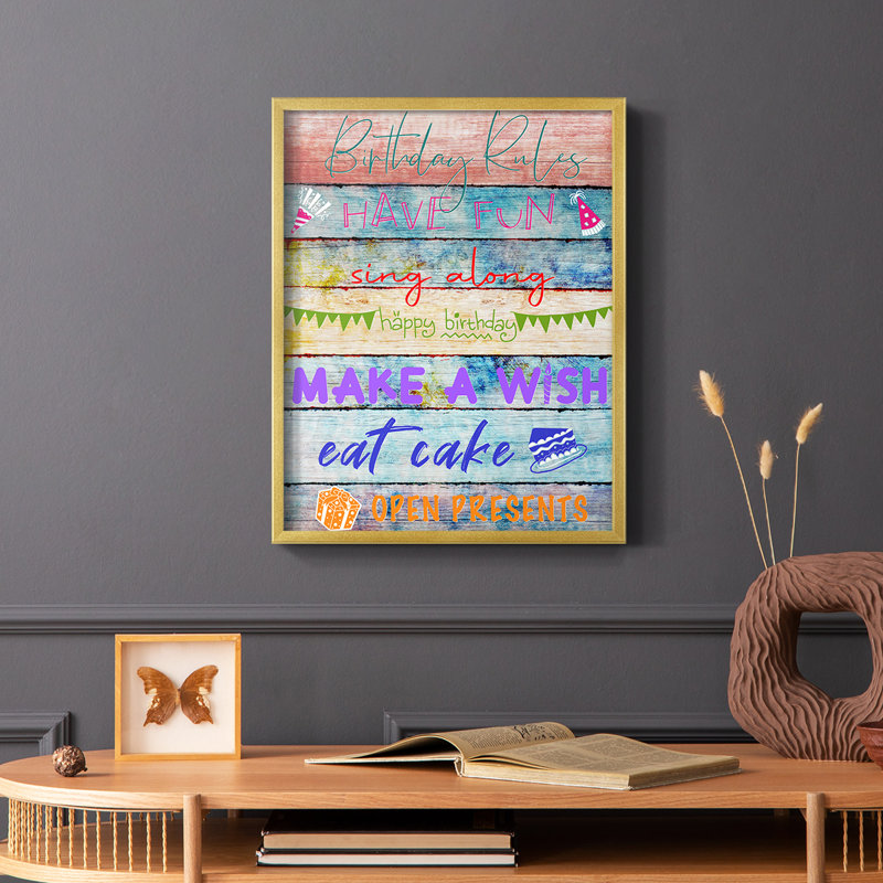 «Birthday Rules», reproduction encadrée - bois massif, H 20 po x l 16 po