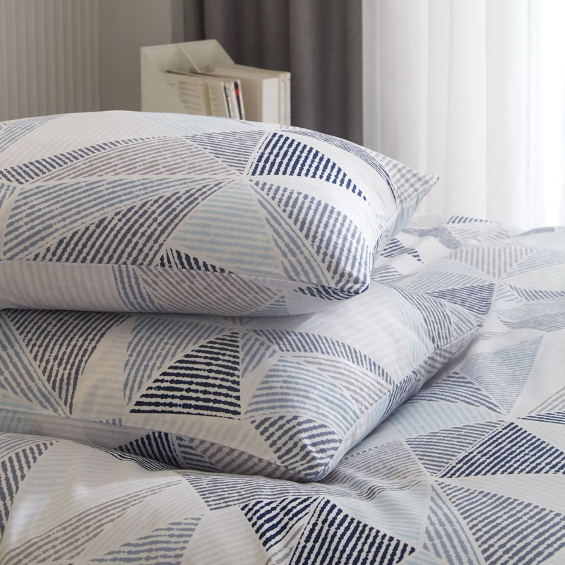 Cotton Percale Geometric Shapes Duvet Cover, Queen Duvet Cover + 2 Standard Shams