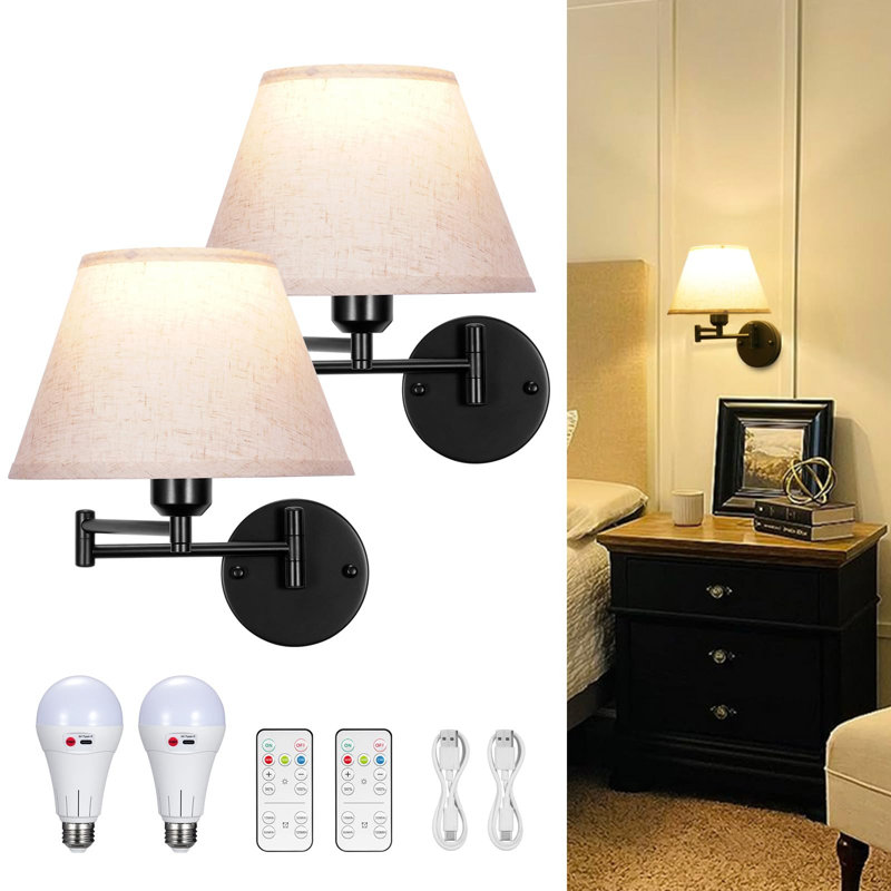 Applique murale à bras articulé à intensité variable en lin blanc Fleurance, H 7,76 po x l 13,79 po x P 14,3 po