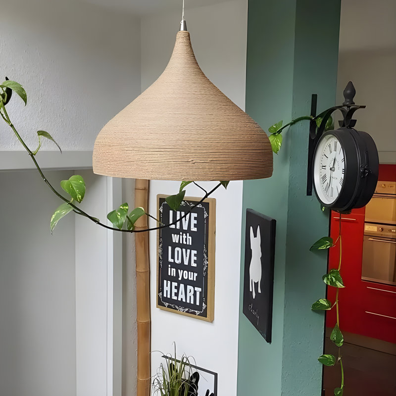 Lombardy 1 - Natural Dome Pendant Light – Handmade Hemp Rope Woven Lampshade, Rustic Boho Ceiling Light for Home, Cafe & Office