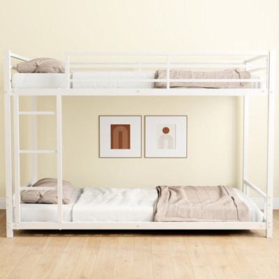 Twin Over Bunk Bed Metal - And Stable Structural Quality Feature, Noise Reduced Greatly, Guardrail Installed, White Construction, Lowered, Ensured