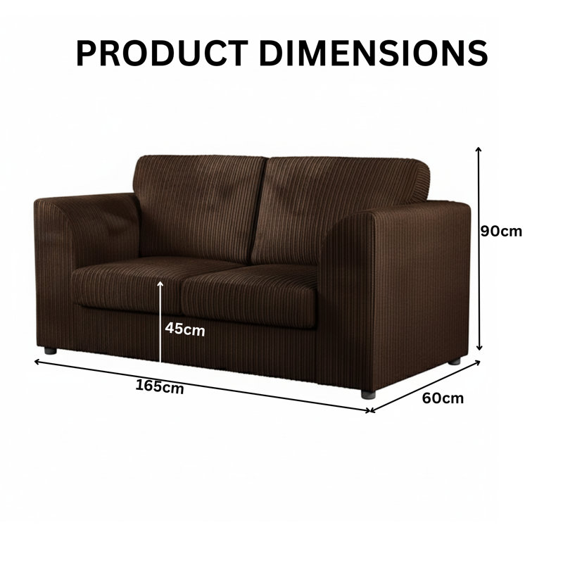 Corduroy Sofa, Brown, 75cm H x 165cm W x 90cm D
