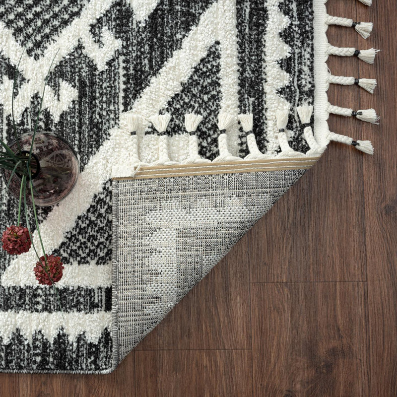 Tapis noir / blanc Lauri Southwestern, Rectangle 8 pi x 10 pi