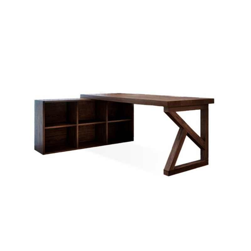 Nut-brown L-Shaped Solid Wood Executive Desk, Left Hand Return, 29.53" H x 55.12" W x 41.34" D