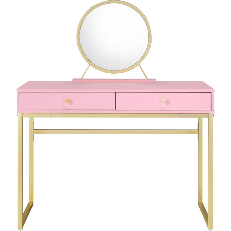 2 Drawers Vanity Desk With Mirror And Jewelry Tray