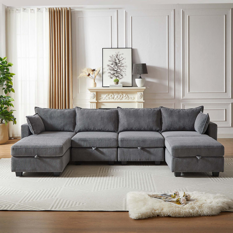 Canapé modulaire en velours côtelé Sectiona, Velours côtelé gris foncé