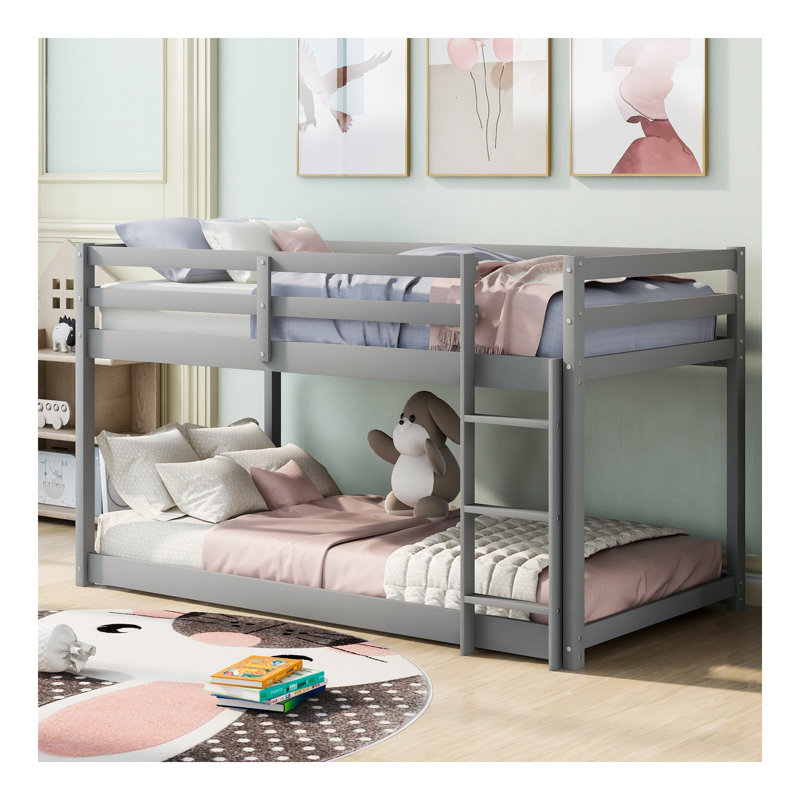Lit superposé simple au-dessus d'un lit simple avec échelle, gris, Gris