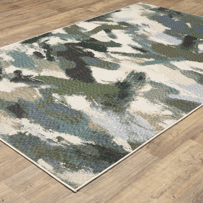 Holub Abstract Paint Blue/ Green Area Rug, Rectangle 6'7" x 9'9"