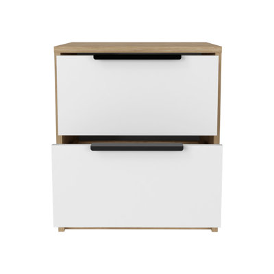 19" White Wood Two Drawer Nightstand