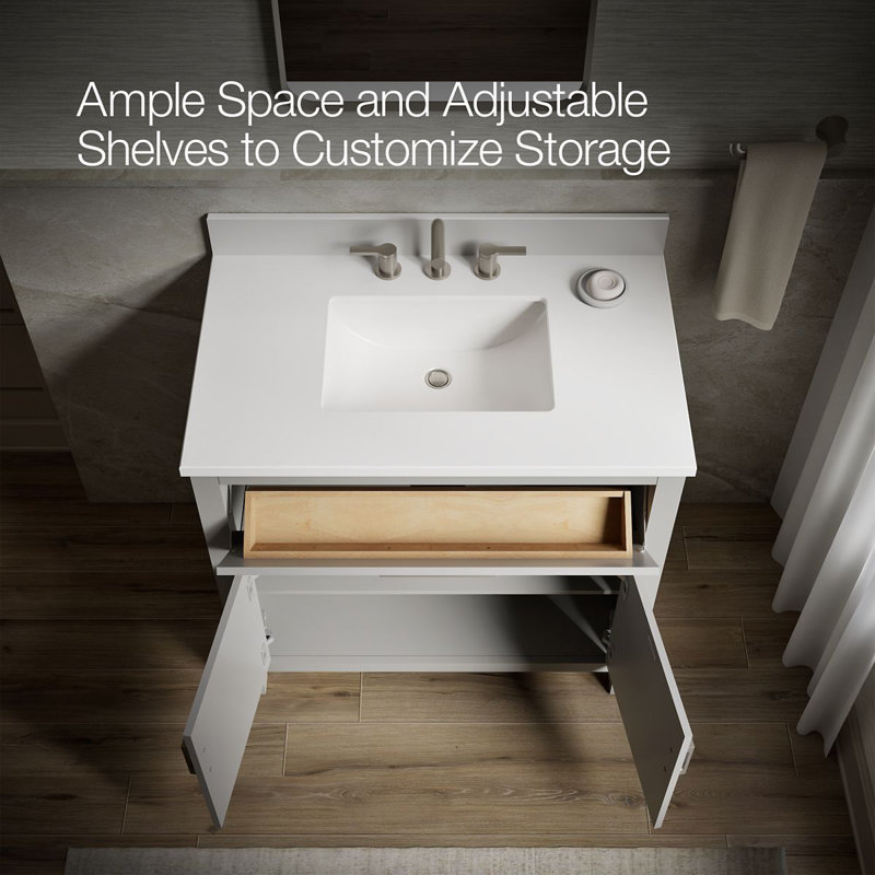 Kresla 36 In. Bathroom Vanity Cabinet With Sink And Quartz Top, Atmos Gray, Brushed Nickel