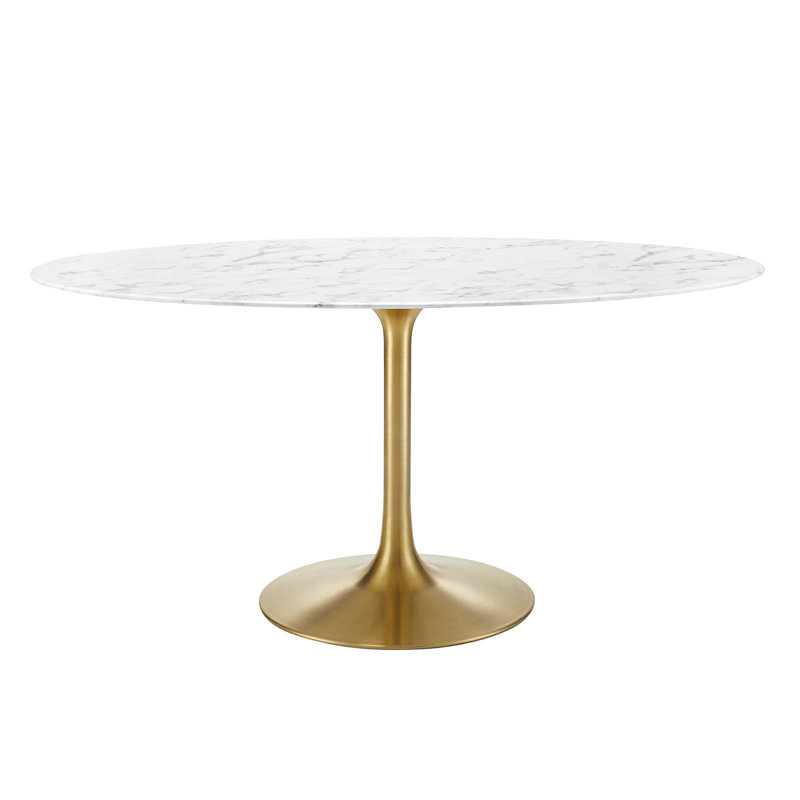 Gold and White Round Marble Dining Table with Metal Base