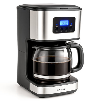 Innoteck 1.5L Programmable Filter Coffee Machine with Glass Carafe, 12 Cup – Black & Brushed Steel