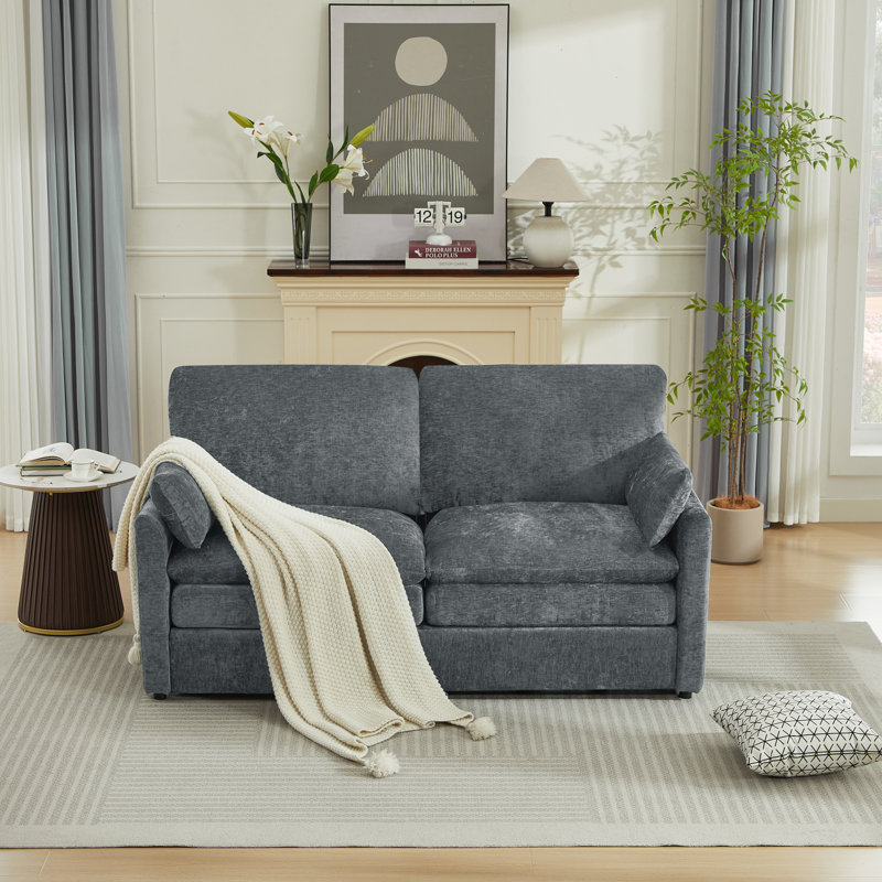 Drago 58'' Modern Square Arm Loveseat Sofa, Gray