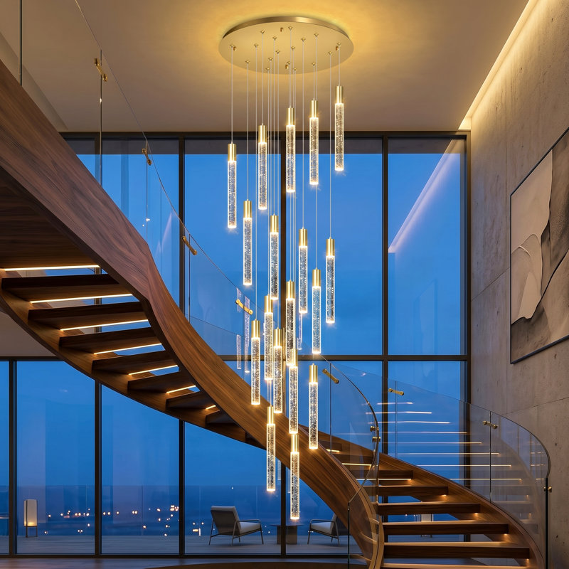 18-lights LED Crystal Chandelier Dimmable High Ceiling Chandeliers, Gold