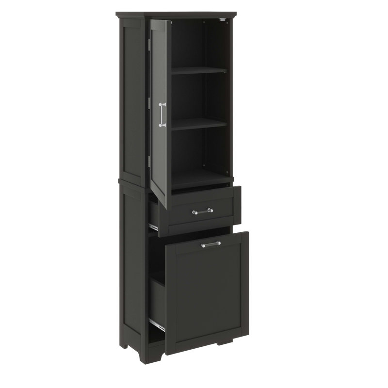 Grande armoire de rangement autoportante avec deux tiroirs de différentes tailles, Noir