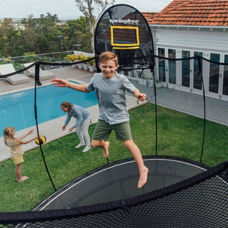 Springfree 8' x 13' Black Oval Springless Trampoline with Enclosure