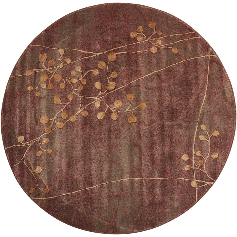 Tapis brun à motif floral Arnim, Rond 5 pi 6 po