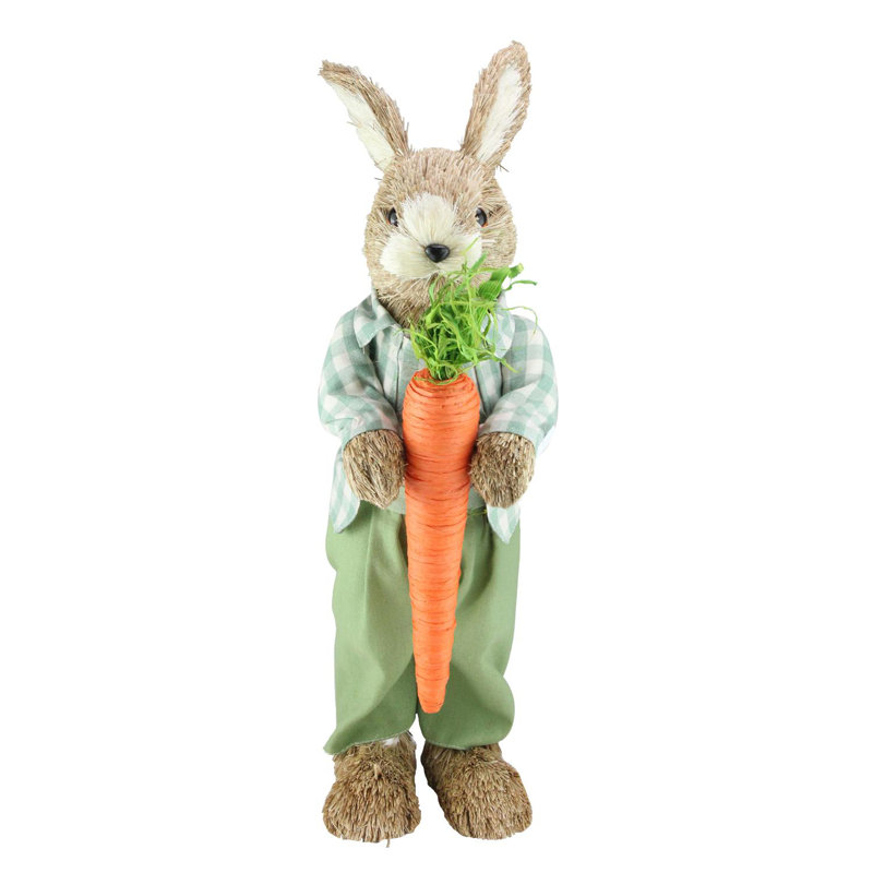 Figurine de lapin de 19 po en sisal sur pied avec carotte
