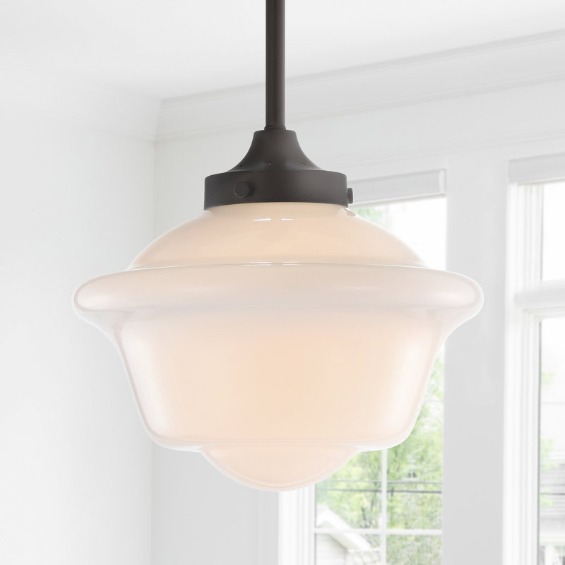Luminaire suspendu simple à 1 lumière Gallucci, Bronze huilé, Blanc, H 11 po x l 9,5 po x P 9,5 po