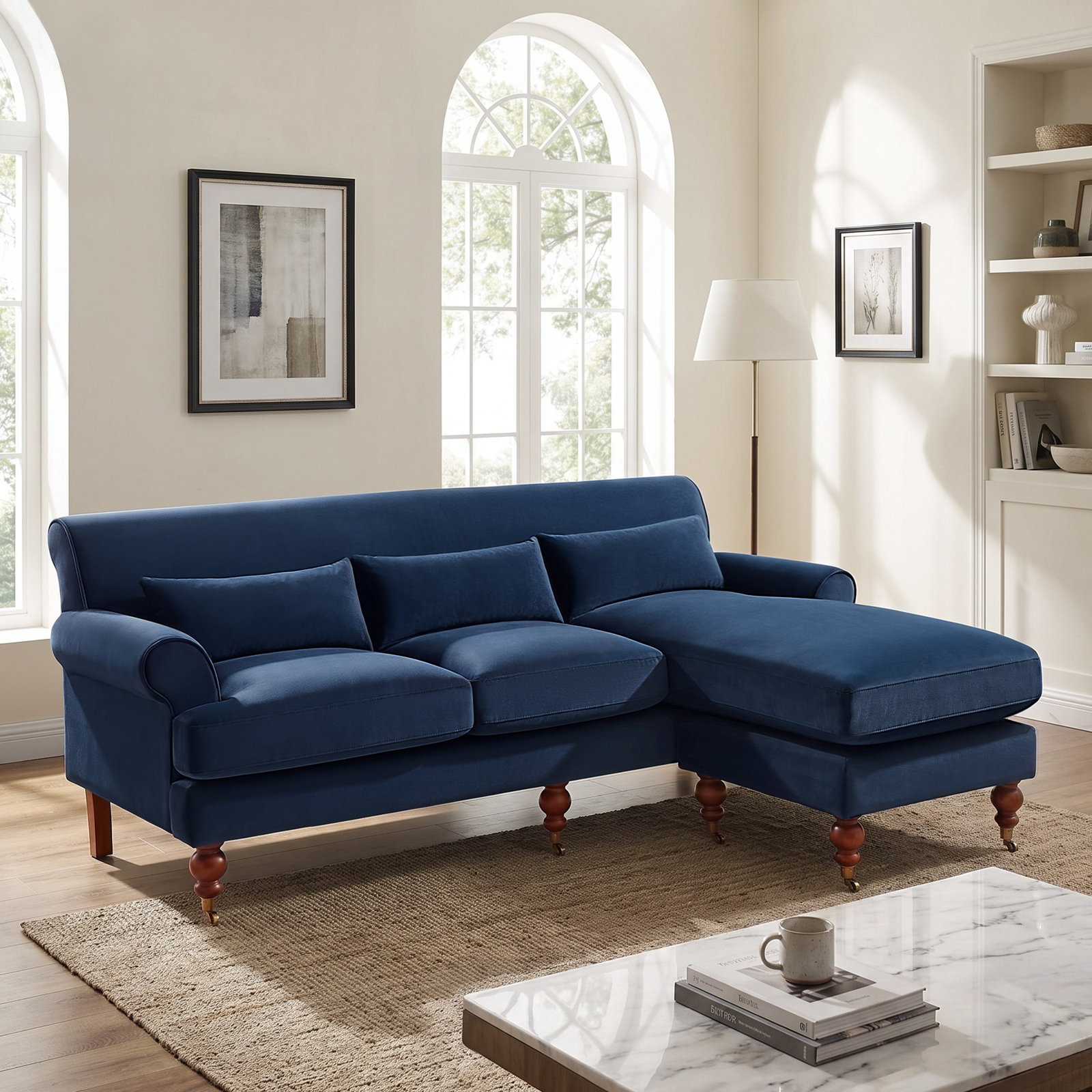 Upholstered Sectional, Steel Blue Velvet