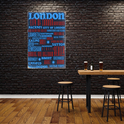 London City Typography Retro Vintage Abstract City Wall Art Print 1 Piece Wrapped Canvas Wall Art