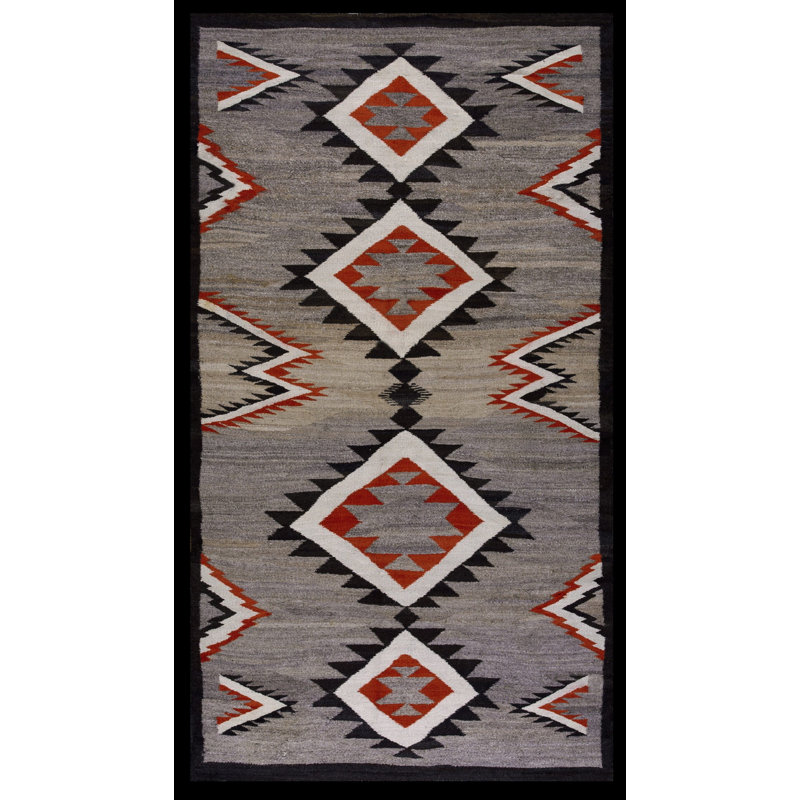 Antique Flat Woven Native American Navajo Hallway Runner Wool Green Rug